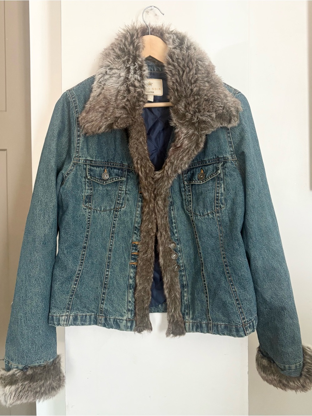 Vintage Y2K Denim Faux Fur Trim Denim Jacket
